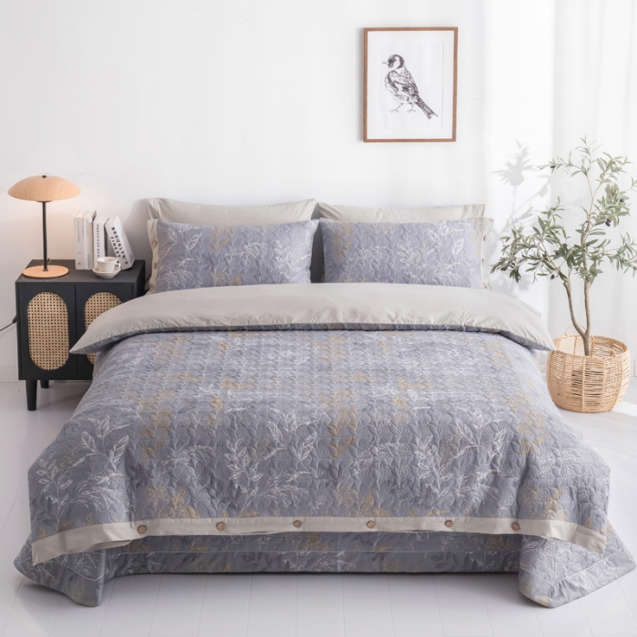 91家纺网 家纺一手货源 找家纺 优乐家纺 2023新款全棉印花绗绣四件套 飞羽