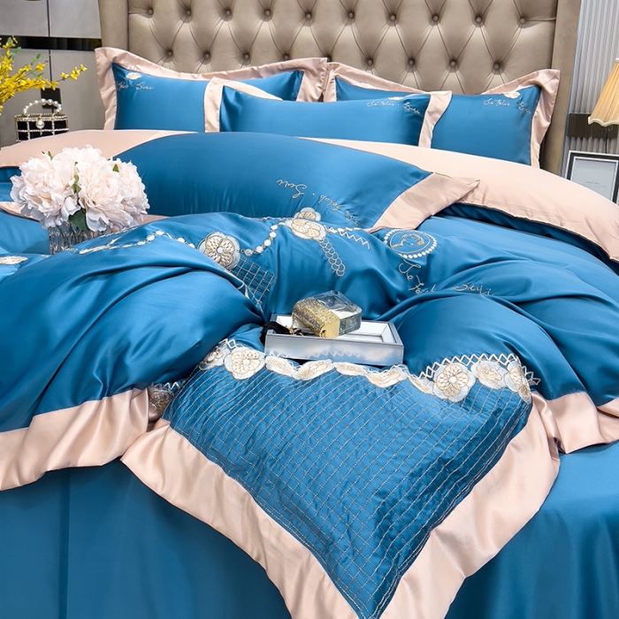 91家纺网 家纺一手货源 找家纺 绒世界 2024新款水洗真丝莱娅系列四件套 莱娅-宾利蓝