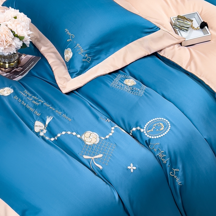 91家纺网 家纺一手货源 找家纺 绒世界 2024新款水洗真丝莱娅系列四件套 莱娅-宾利蓝