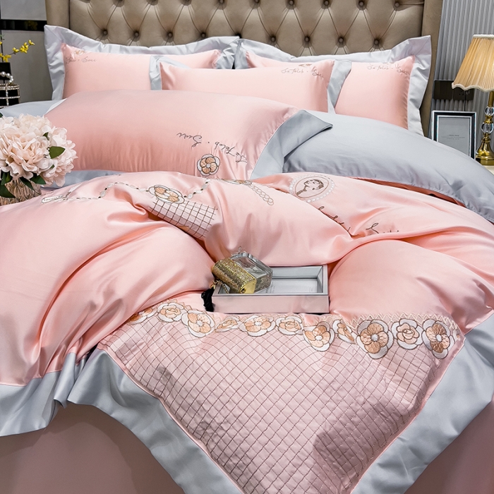 91家纺网 家纺一手货源 找家纺 绒世界 2024新款水洗真丝莱娅系列四件套 莱娅-粉色