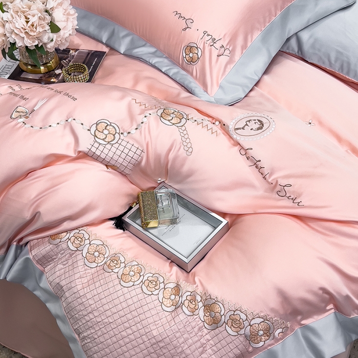 91家纺网 家纺一手货源 找家纺 绒世界 2024新款水洗真丝莱娅系列四件套 莱娅-粉色