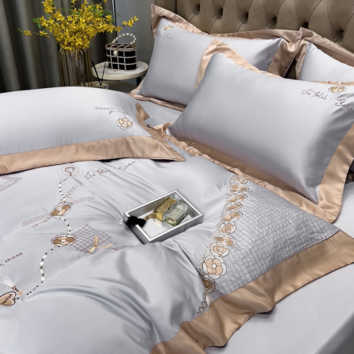 91家纺网 家纺一手货源 找家纺 绒世界 2024新款水洗真丝莱娅系列四件套 莱娅-山灰