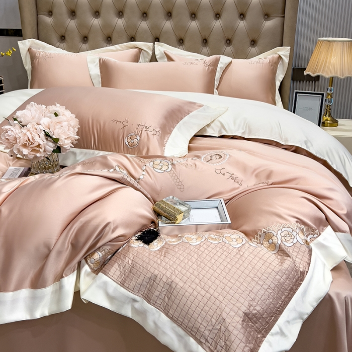 91家纺网 家纺一手货源 找家纺 绒世界 2024新款水洗真丝莱娅系列四件套 莱娅-香槟金