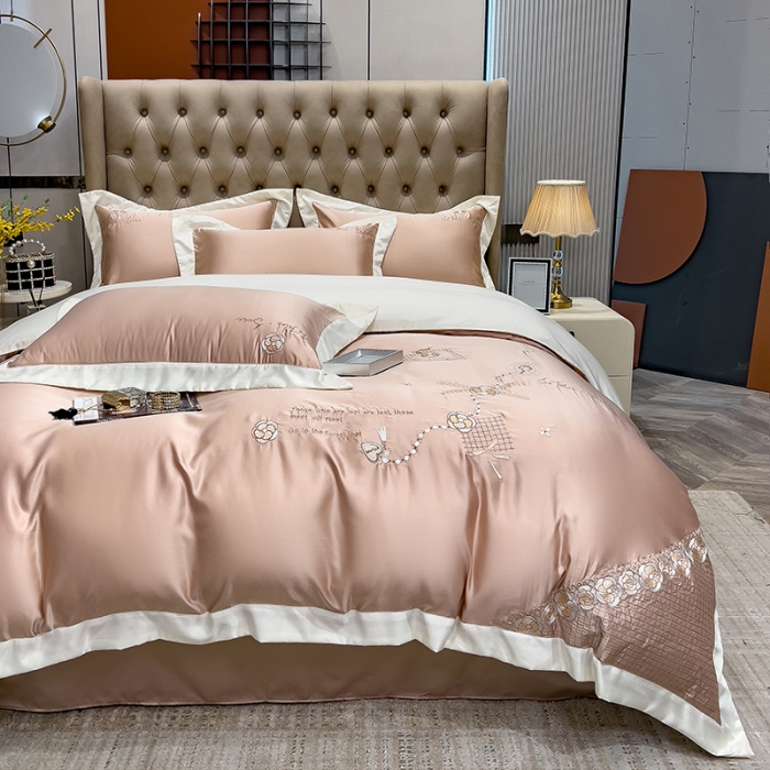 91家纺网 家纺一手货源 找家纺 绒世界 2024新款水洗真丝莱娅系列四件套 莱娅-香槟金