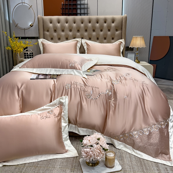 91家纺网 家纺一手货源 找家纺 绒世界 2024新款水洗真丝莱娅系列四件套 莱娅-香槟金