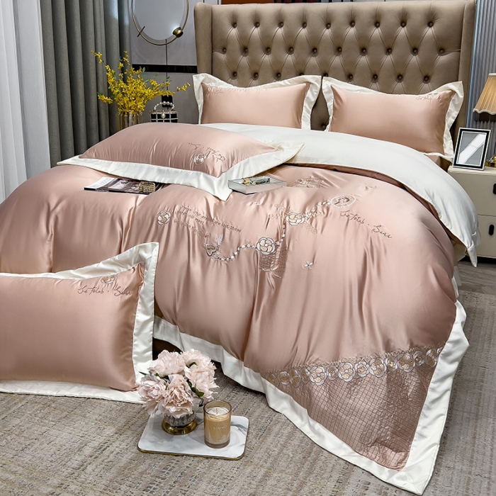 91家纺网 家纺一手货源 找家纺 绒世界 2024新款水洗真丝莱娅系列四件套 莱娅-香槟金