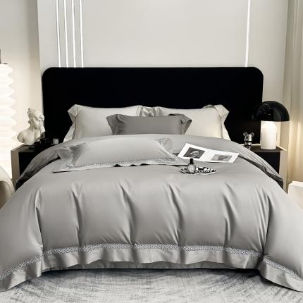 91家纺网 家纺一手货源 找家纺 若未 2023新款50支长绒棉镂空轻奢四件套-奢梵克 气质灰