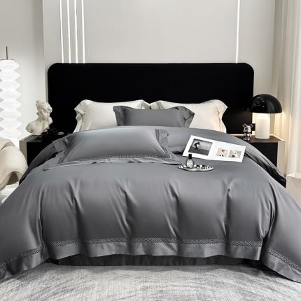 91家纺网 家纺一手货源 找家纺 若未 2023新款50支长绒棉镂空轻奢四件套-奢梵克 山灰色