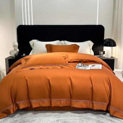 若未 2023新款50支长绒棉镂空轻奢四件套-奢梵克 爱玛橘