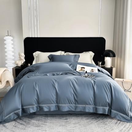 若未 2023新款50支长绒棉镂空轻奢四件套-奢梵克 宾利蓝