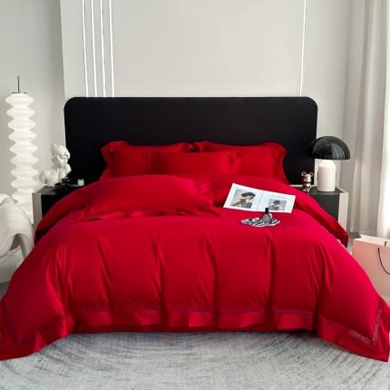 若未 2023新款50支长绒棉镂空轻奢四件套-奢梵克 贵族红