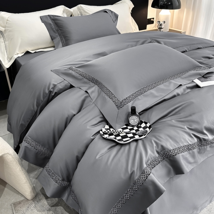 91家纺网 家纺一手货源 找家纺 若未 2023新款50支长绒棉镂空轻奢四件套-奢梵克 山灰色