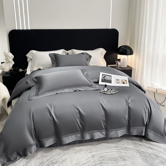 91家纺网 家纺一手货源 找家纺 若未 2023新款50支长绒棉镂空轻奢四件套-奢梵克 山灰色