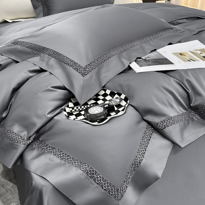 91家纺网 家纺一手货源 找家纺 若未 2023新款50支长绒棉镂空轻奢四件套-奢梵克 山灰色