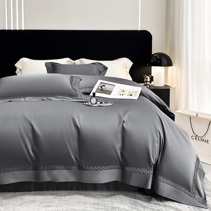 91家纺网 家纺一手货源 找家纺 若未 2023新款50支长绒棉镂空轻奢四件套-奢梵克 山灰色
