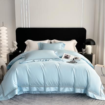 若未 2023新款50支长绒棉镂空轻奢四件套-奢梵克 天蓝