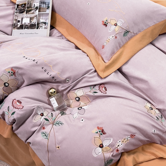 91家纺网 家纺一手货源 找家纺 2024新款秋冬保暖云锦棉刺绣宽边盛夏光年系列四件套 盛夏光年-魅紫