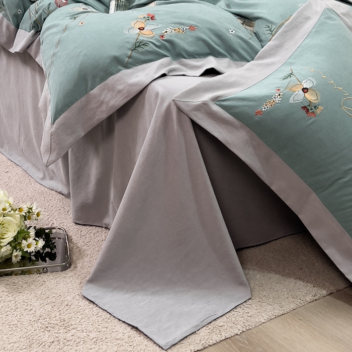 91家纺网 家纺一手货源 找家纺 2024新款秋冬保暖云锦棉刺绣宽边盛夏光年系列四件套 盛夏光年-田园绿