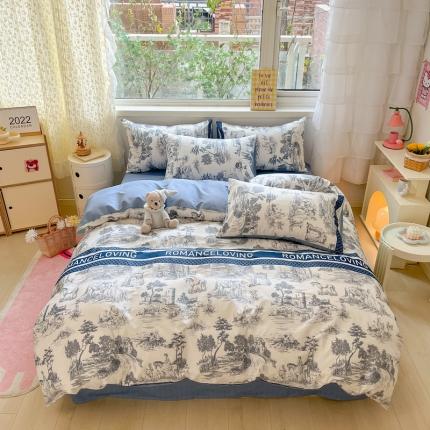 91家纺网 家纺一手货源 找家纺 蓝邻 2023新款全棉印花花卉系列四件套 爱丽丝