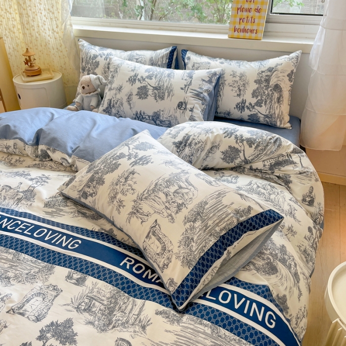 91家纺网 家纺一手货源 找家纺 蓝邻 2023新款全棉印花花卉系列四件套 爱丽丝