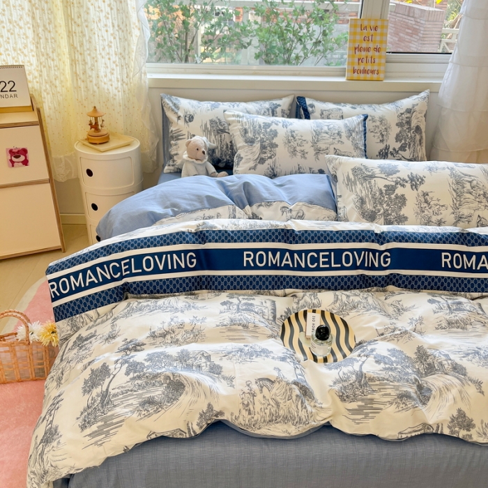 91家纺网 家纺一手货源 找家纺 蓝邻 2023新款全棉印花花卉系列四件套 爱丽丝