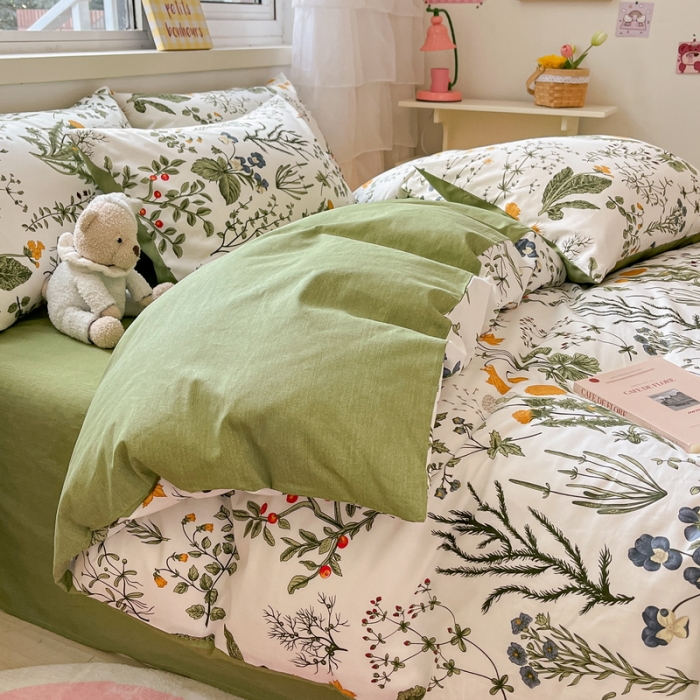 91家纺网 家纺一手货源 找家纺 蓝邻 2023新款全棉印花花卉系列四件套 浅香