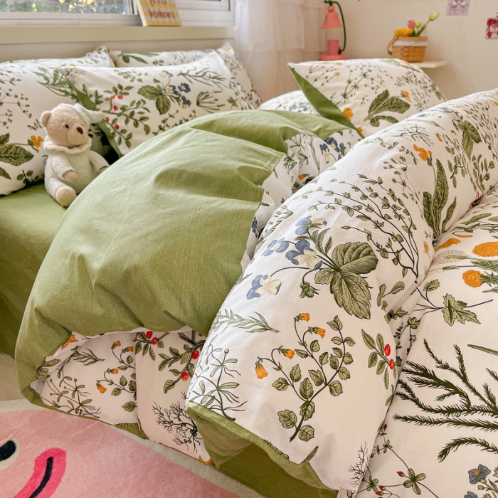 91家纺网 家纺一手货源 找家纺 蓝邻 2023新款全棉印花花卉系列四件套 浅香