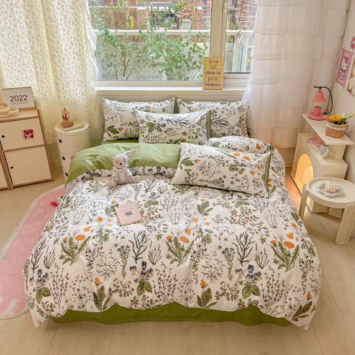 91家纺网 家纺一手货源 找家纺 蓝邻 2023新款全棉印花花卉系列四件套 浅香