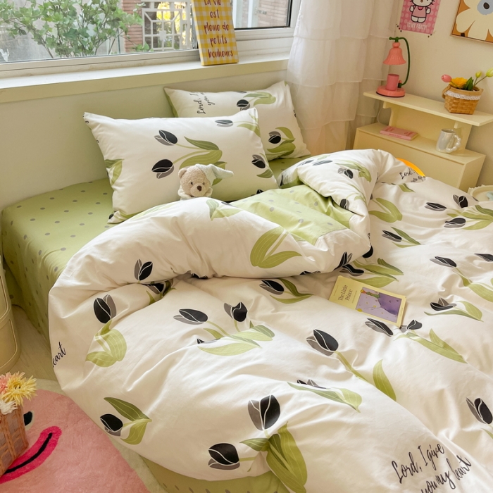 91家纺网 家纺一手货源 找家纺 蓝邻 2023新款全棉印花花卉系列四件套 郁香轻语