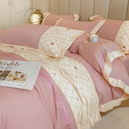 91家纺网 家纺一手货源 找家纺 绒世界绒世界 2025纯棉四季款春夏新品60s全棉刺绣绣花四件套 菲曼-香芋紫