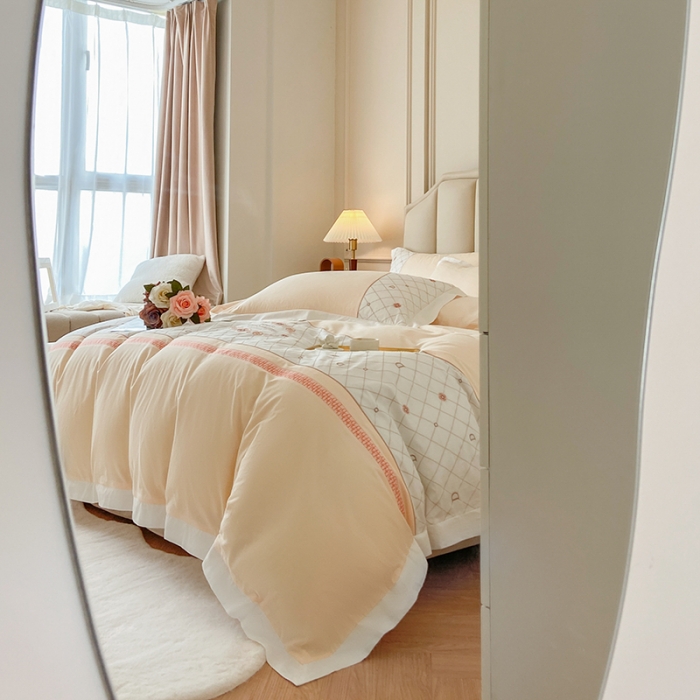 91家纺网 家纺一手货源 找家纺 绒世界绒世界 2025纯棉四季款春夏新品60s全棉刺绣绣花四件套 菲曼-香槟