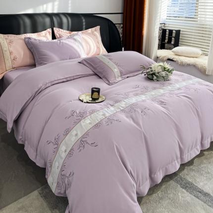 91家纺网 家纺一手货源 找家纺 绒世界 2024新款秋冬保暖锦绣棉简约绣花艾莎系列四件套 艾莎-香芋