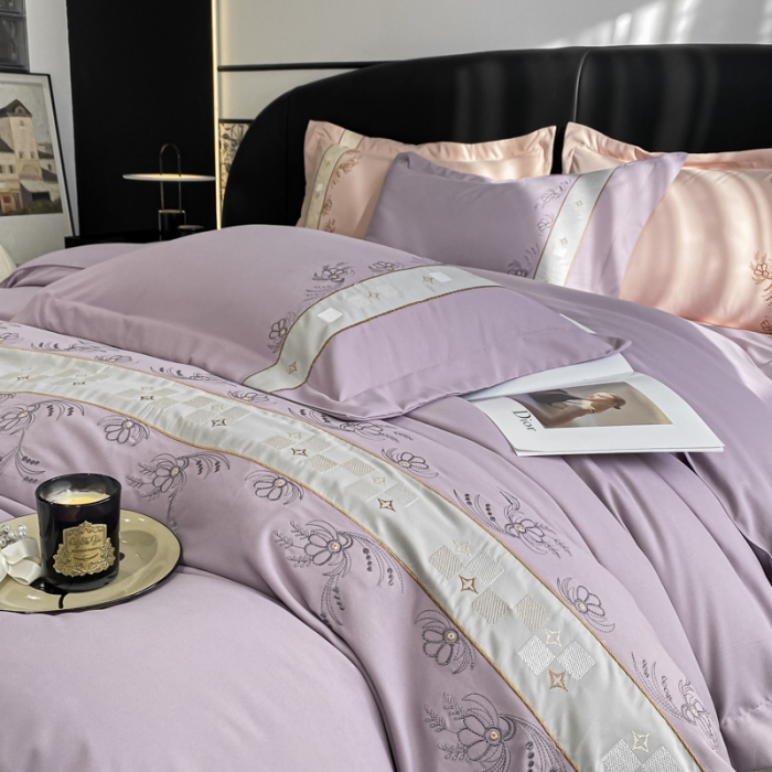 91家纺网 家纺一手货源 找家纺 绒世界 2024新款秋冬保暖锦绣棉简约绣花艾莎系列四件套 艾莎-香芋