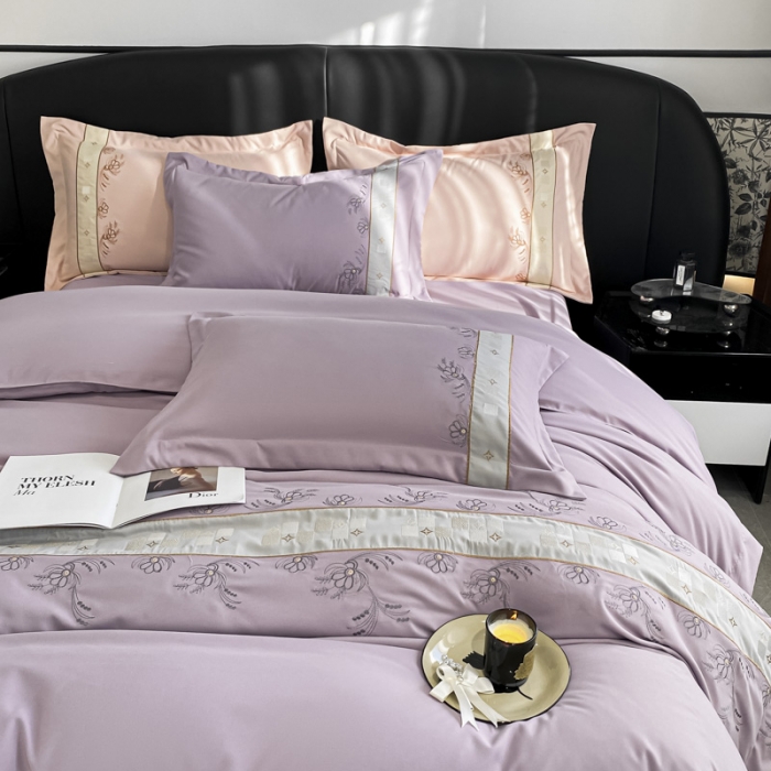 91家纺网 家纺一手货源 找家纺 绒世界 2024新款秋冬保暖锦绣棉简约绣花艾莎系列四件套 艾莎-香芋