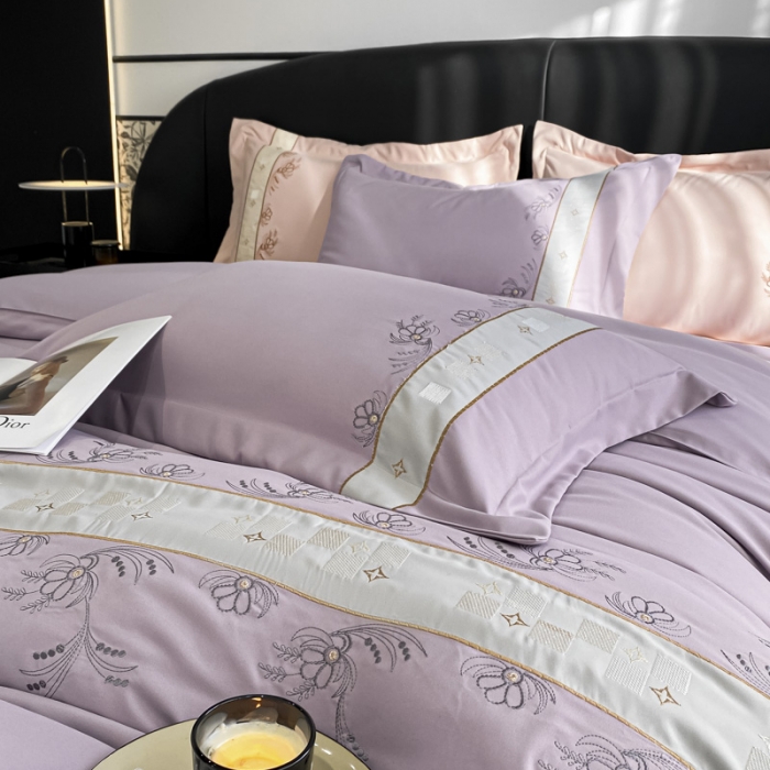 91家纺网 家纺一手货源 找家纺 绒世界 2024新款秋冬保暖锦绣棉简约绣花艾莎系列四件套 艾莎-香芋