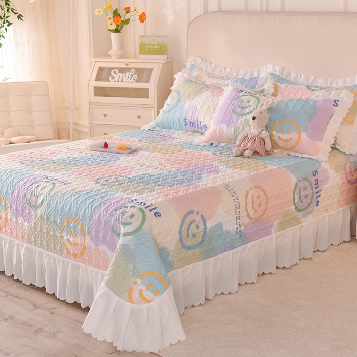 91家纺网 家纺一手货源 找家纺 绒世界 2024新款水洗棉韩版夹棉床盖系列 彩色调调