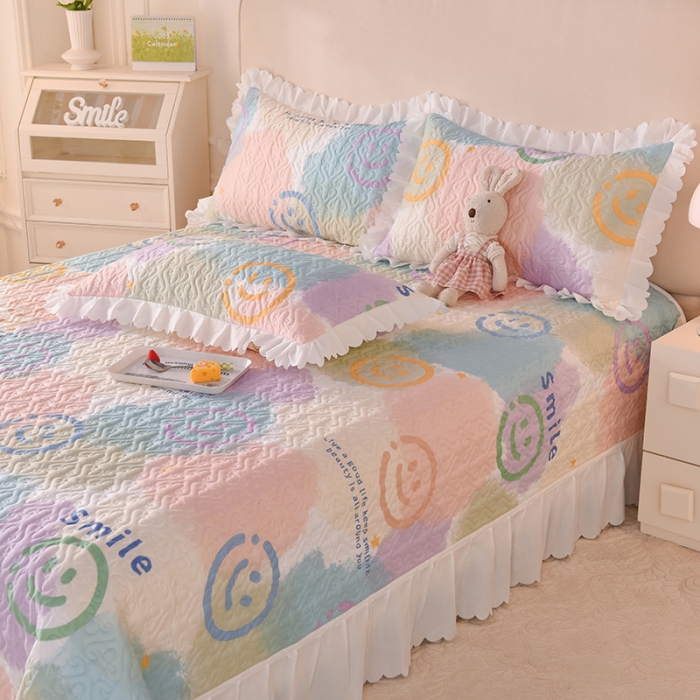 91家纺网 家纺一手货源 找家纺 绒世界 2024新款水洗棉韩版夹棉床盖系列 彩色调调