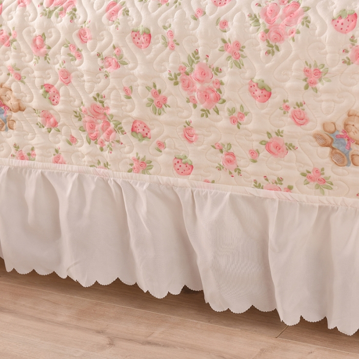 91家纺网 家纺一手货源 找家纺 绒世界 2024新款水洗棉韩版夹棉床盖系列 粉色嘟嘟熊