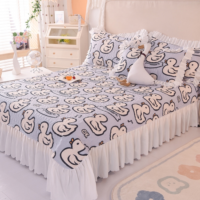 91家纺网 家纺一手货源 找家纺 绒世界 2024新款水洗棉韩版夹棉床盖系列 歌唱鸭