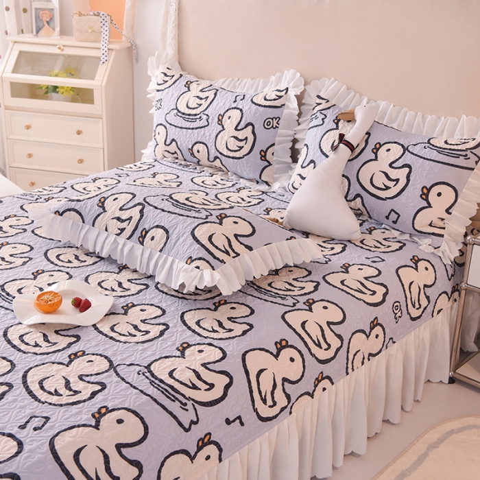 91家纺网 家纺一手货源 找家纺 绒世界 2024新款水洗棉韩版夹棉床盖系列 歌唱鸭