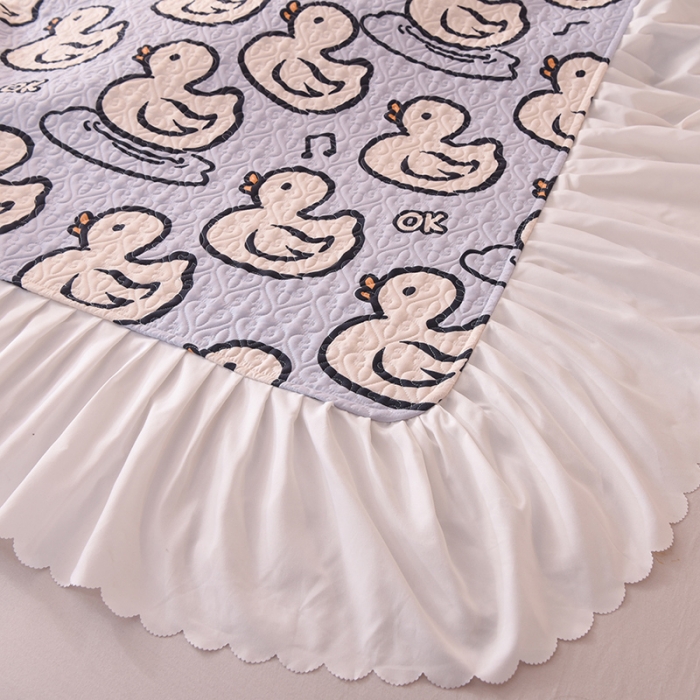 91家纺网 家纺一手货源 找家纺 绒世界 2024新款水洗棉韩版夹棉床盖系列 歌唱鸭