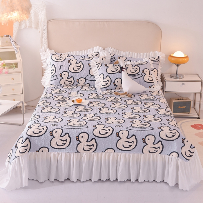 91家纺网 家纺一手货源 找家纺 绒世界 2024新款水洗棉韩版夹棉床盖系列 歌唱鸭