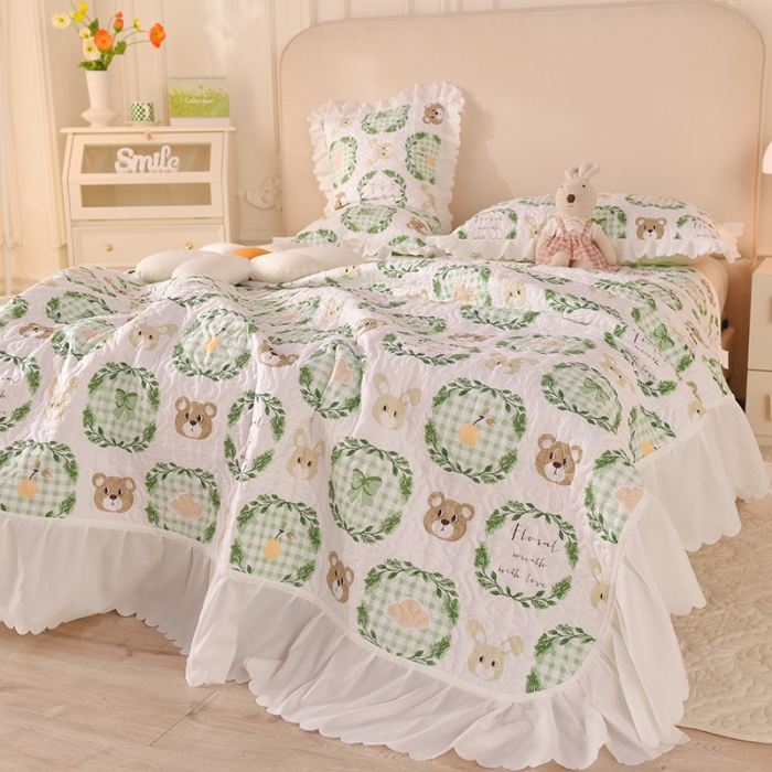 91家纺网 家纺一手货源 找家纺 绒世界 2024新款水洗棉韩版夹棉床盖系列 格调熊