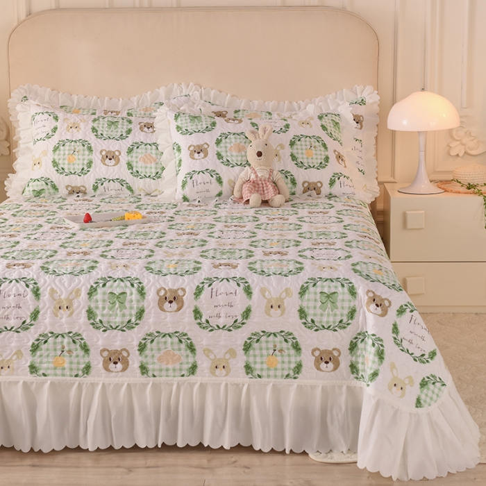 91家纺网 家纺一手货源 找家纺 绒世界 2024新款水洗棉韩版夹棉床盖系列 格调熊