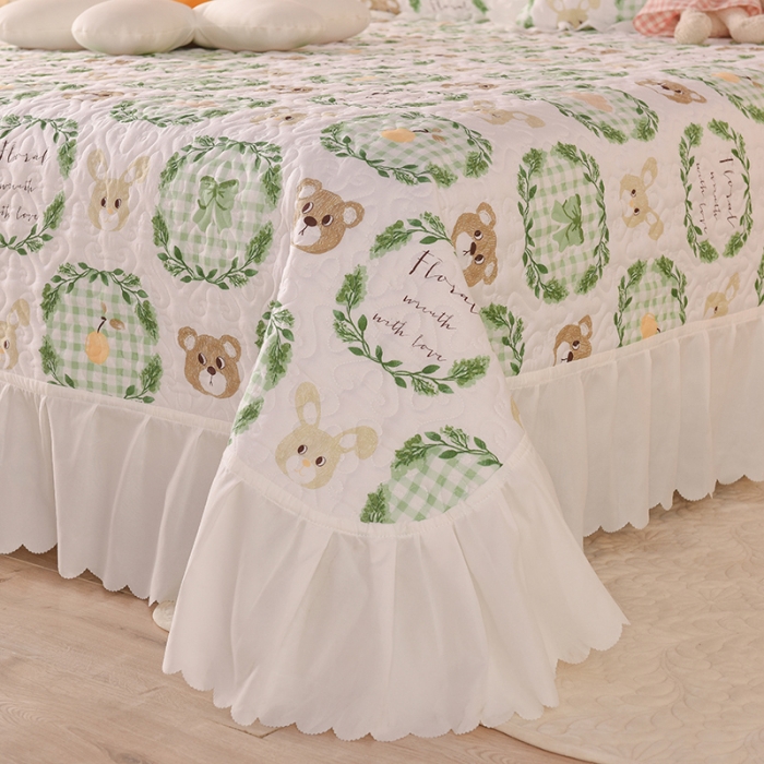 91家纺网 家纺一手货源 找家纺 绒世界 2024新款水洗棉韩版夹棉床盖系列 格调熊