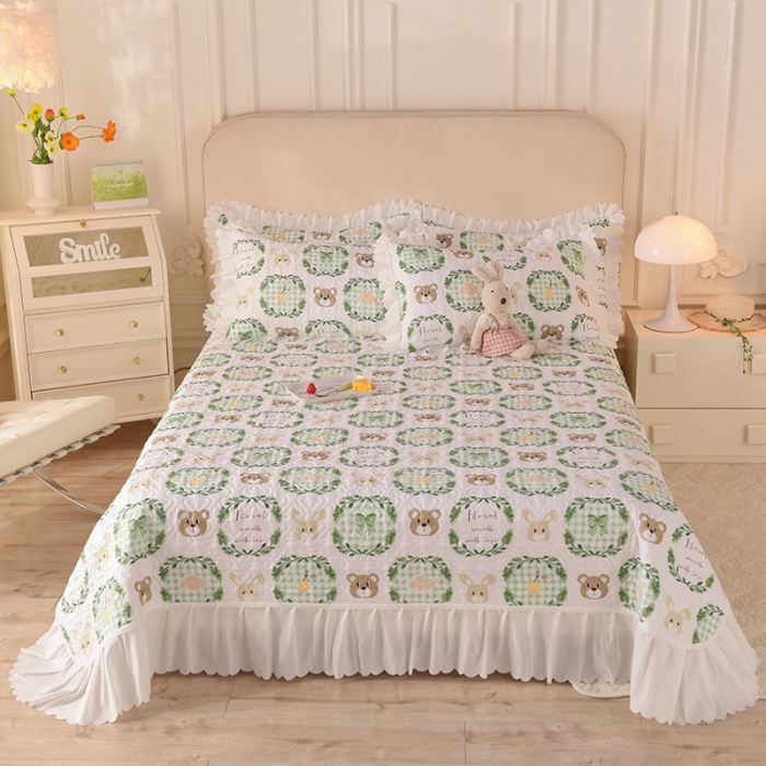 91家纺网 家纺一手货源 找家纺 绒世界 2024新款水洗棉韩版夹棉床盖系列 格调熊