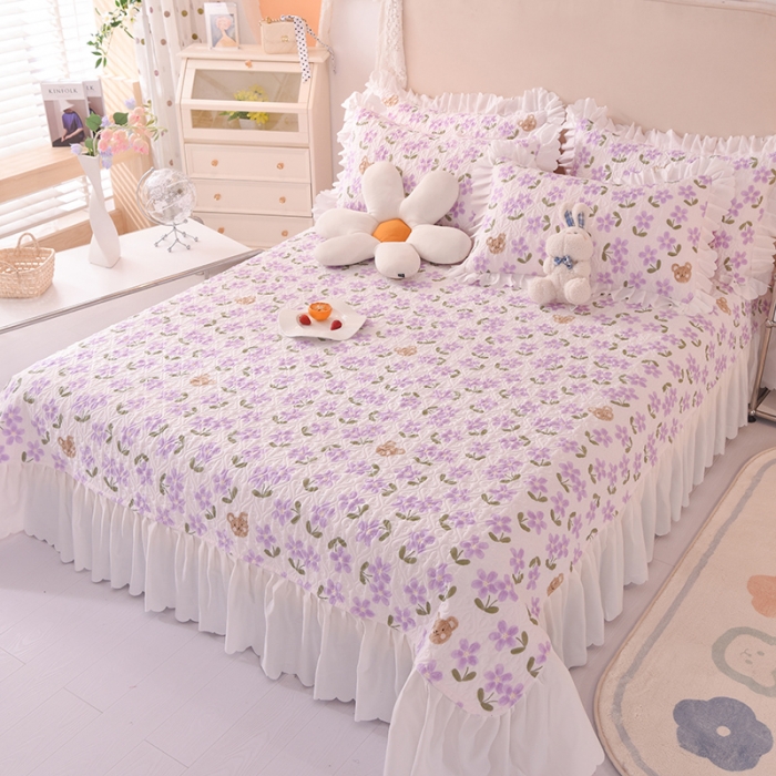 91家纺网 家纺一手货源 找家纺 绒世界 2024新款水洗棉韩版夹棉床盖系列 花园熊