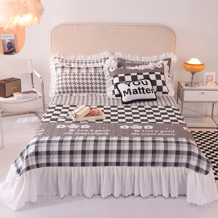 91家纺网 家纺一手货源 找家纺 绒世界 2024新款水洗棉韩版夹棉床盖系列 简韵