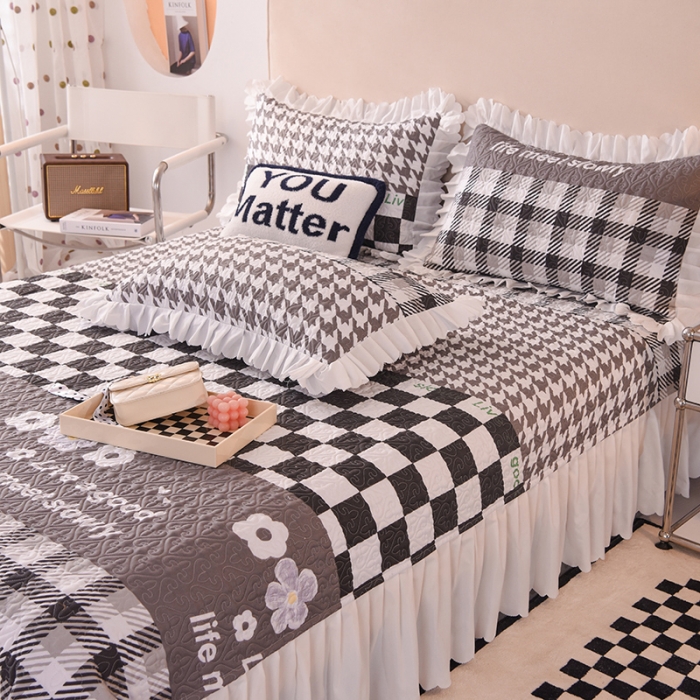 91家纺网 家纺一手货源 找家纺 绒世界 2024新款水洗棉韩版夹棉床盖系列 简韵