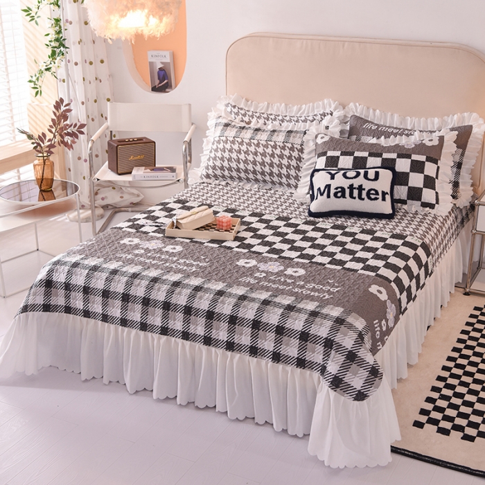 91家纺网 家纺一手货源 找家纺 绒世界 2024新款水洗棉韩版夹棉床盖系列 简韵